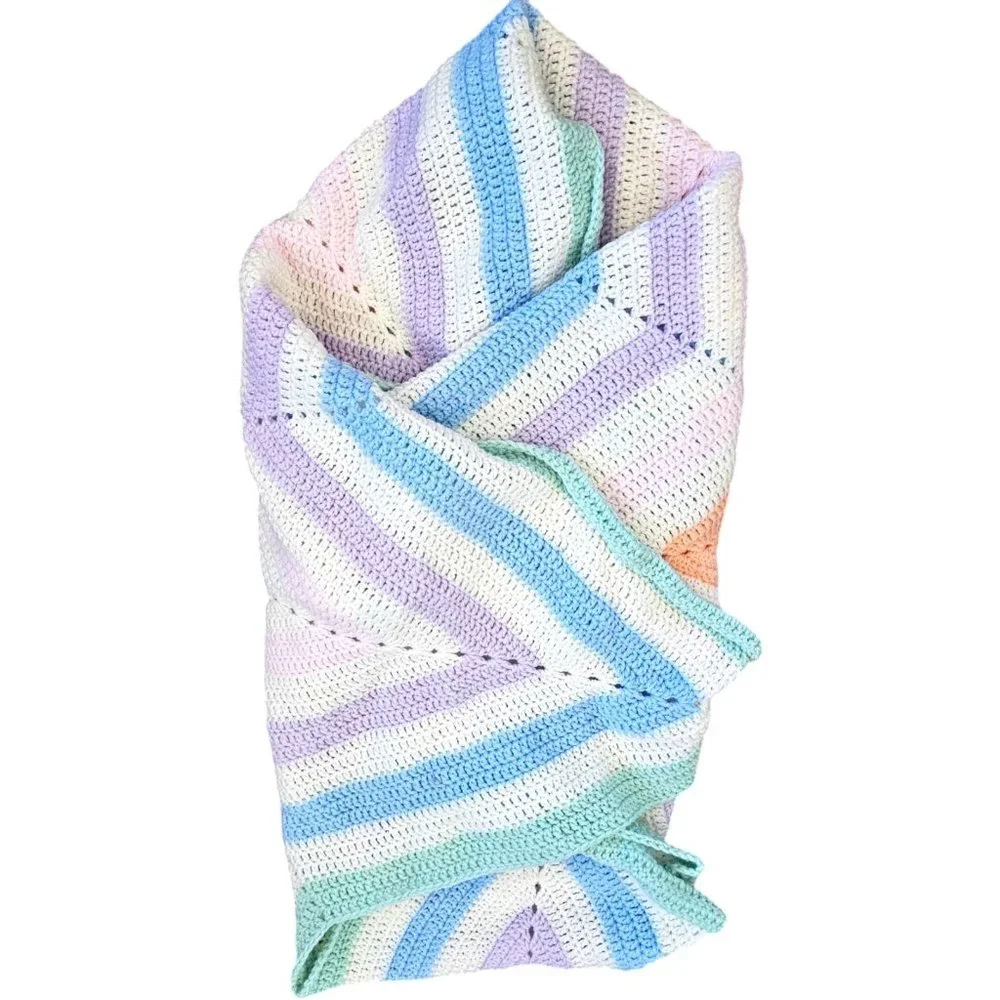 Handmade Crochet Star Baby Blanket Afghan Pastel Rainbow  53
